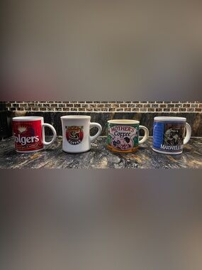 Lot of 4 Coffee Themed Mugs - Maxwell & Waffle House Mother’s & Foldgers
